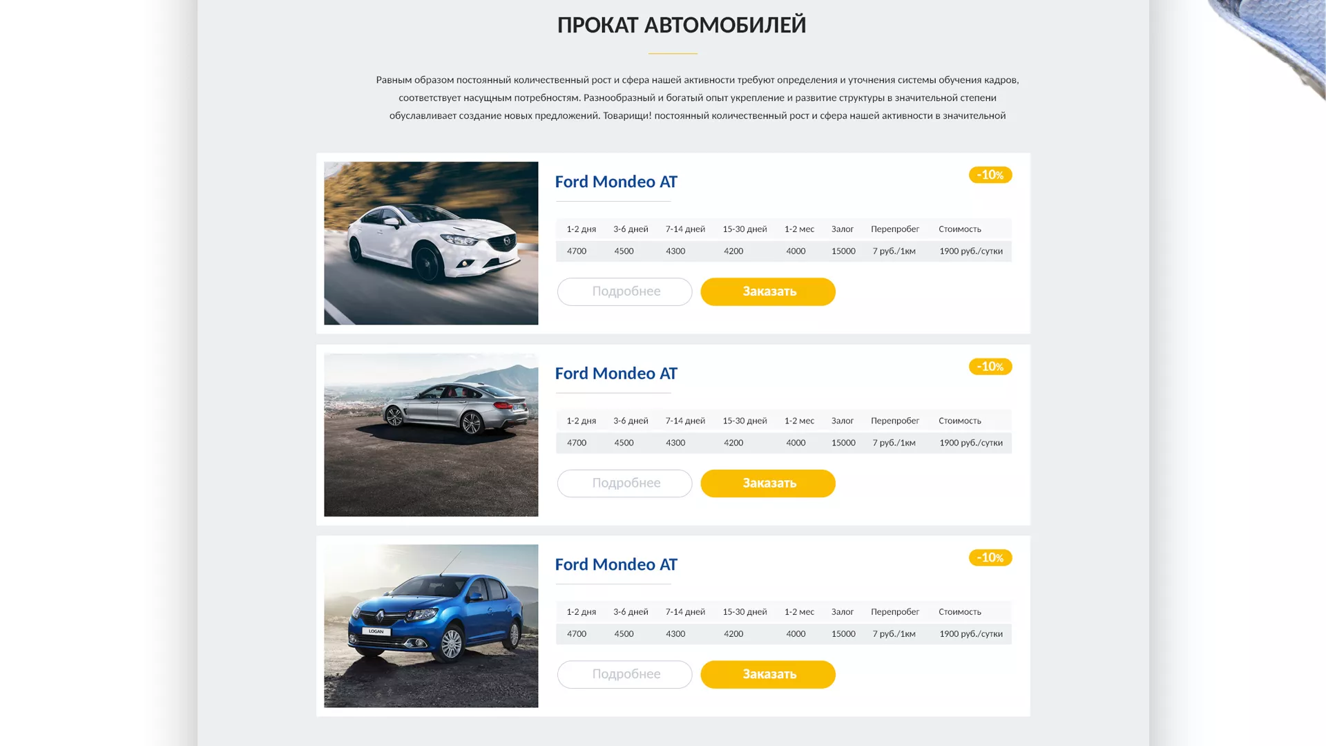 Разработка сайта для проката автомобилей в Батайске